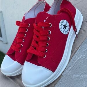 Red & White Canvas Sneakers, Like New, 7.5-8ish